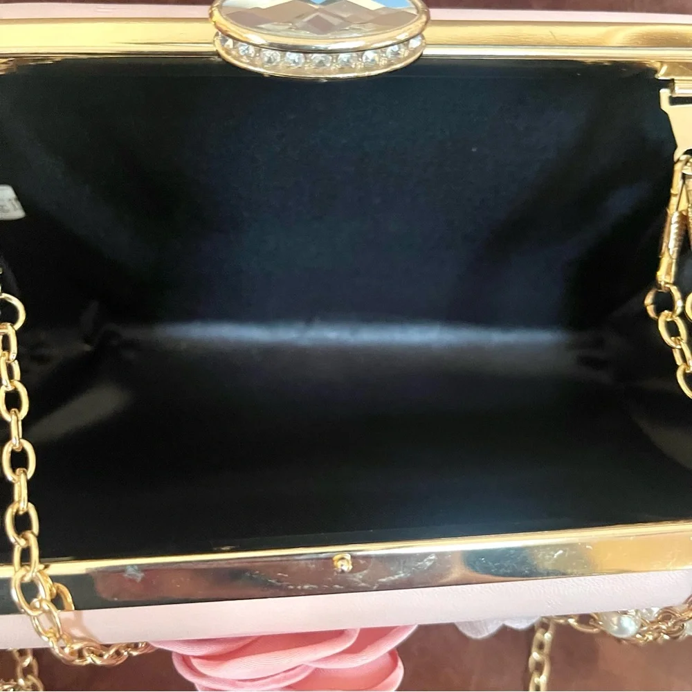 Elegant Floral & Pearl & Crystal Embellished Evening Clutch & Crossbody Bag